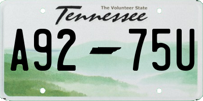 TN license plate A9275U