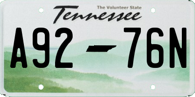 TN license plate A9276N
