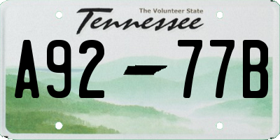 TN license plate A9277B