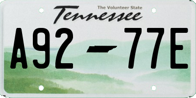 TN license plate A9277E