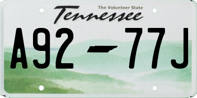 TN license plate A9277J