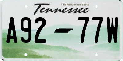 TN license plate A9277W
