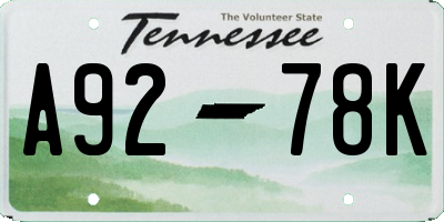 TN license plate A9278K