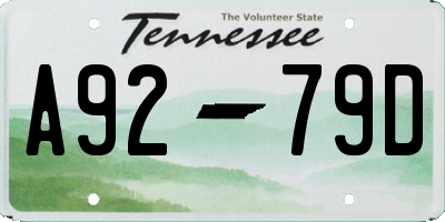 TN license plate A9279D