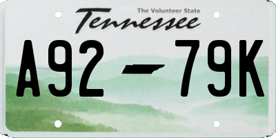 TN license plate A9279K