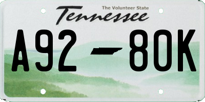 TN license plate A9280K