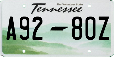 TN license plate A9280Z