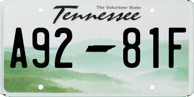 TN license plate A9281F