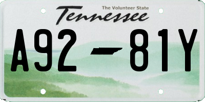 TN license plate A9281Y