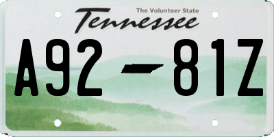 TN license plate A9281Z