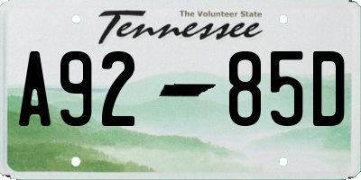 TN license plate A9285D