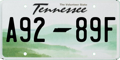 TN license plate A9289F