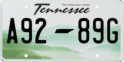 TN license plate A9289G