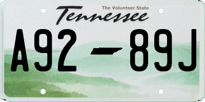 TN license plate A9289J