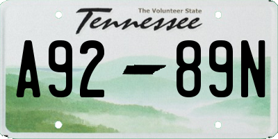 TN license plate A9289N