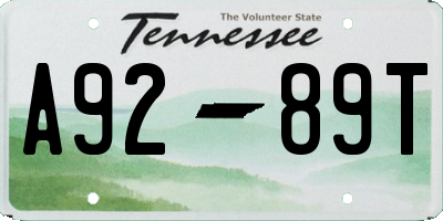 TN license plate A9289T