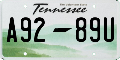 TN license plate A9289U