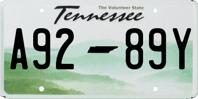 TN license plate A9289Y