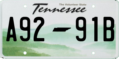TN license plate A9291B