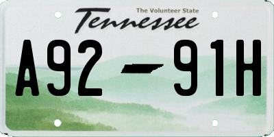 TN license plate A9291H