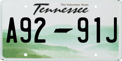 TN license plate A9291J