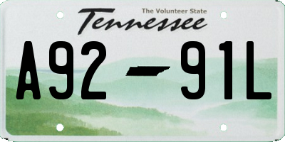 TN license plate A9291L