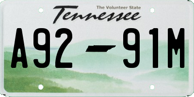 TN license plate A9291M