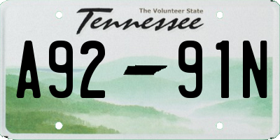 TN license plate A9291N