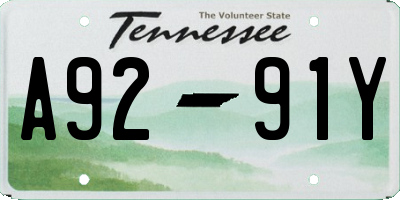 TN license plate A9291Y