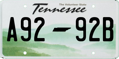 TN license plate A9292B