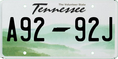 TN license plate A9292J