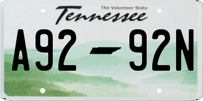 TN license plate A9292N