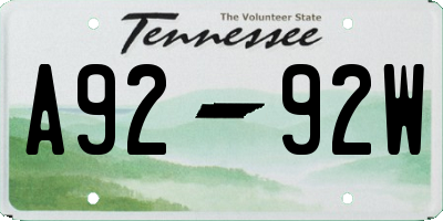TN license plate A9292W