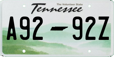 TN license plate A9292Z