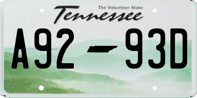 TN license plate A9293D