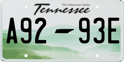 TN license plate A9293E