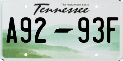 TN license plate A9293F