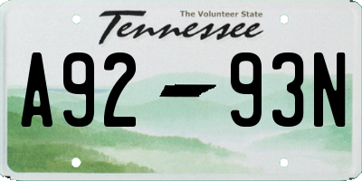 TN license plate A9293N