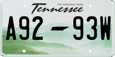 TN license plate A9293W