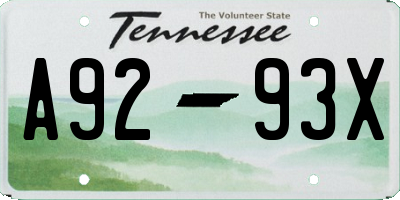 TN license plate A9293X