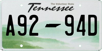 TN license plate A9294D