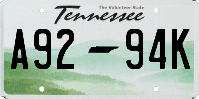 TN license plate A9294K