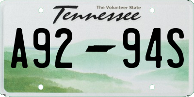 TN license plate A9294S