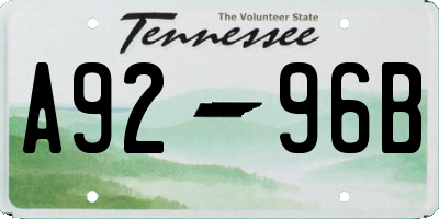 TN license plate A9296B