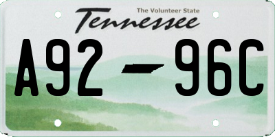 TN license plate A9296C