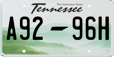 TN license plate A9296H