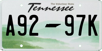 TN license plate A9297K