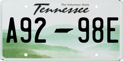 TN license plate A9298E