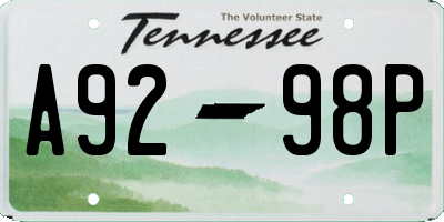 TN license plate A9298P