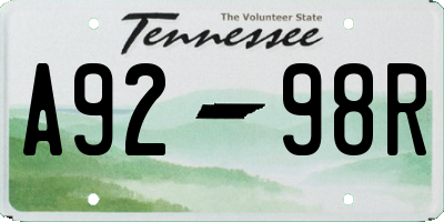 TN license plate A9298R